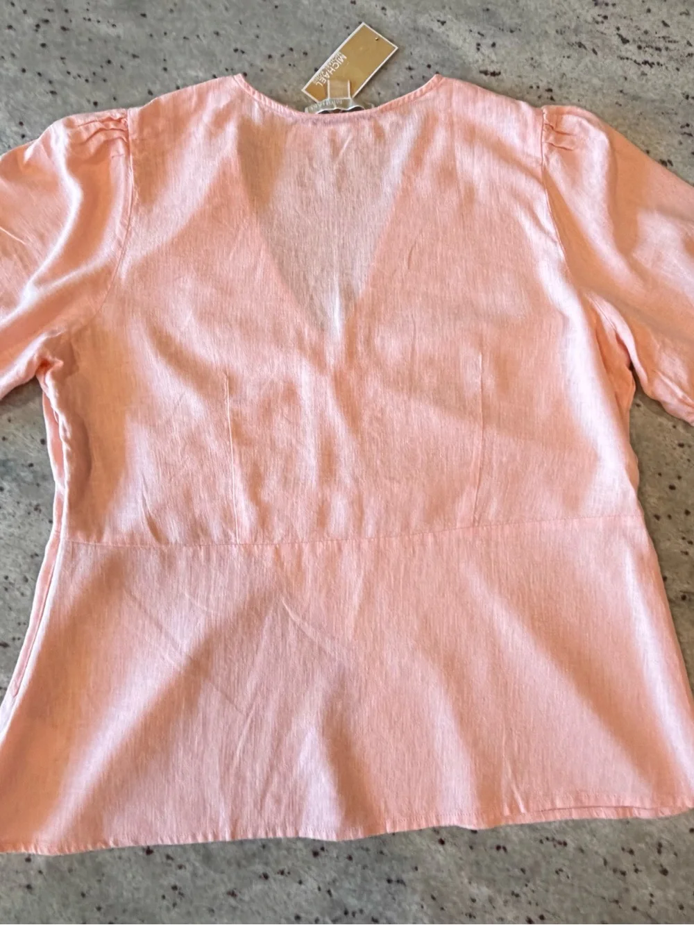Michael Kors Peach V-Neck Short Sleeve Top with Center Buckle
